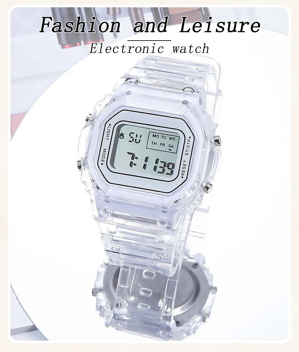 Sports Electronic Watch Men and Women Square Junior High School High School Students White LED Digital Watches