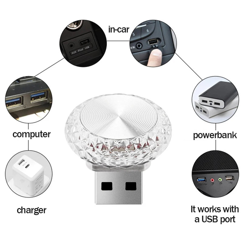 Car USB Ambient Light Mini LED Decorative Atmosphere Lamps for Auto Interior Environment Light Computer Portable Light Plug Play