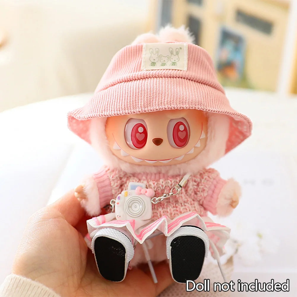 Mini Doll'S Clothes Outfit Accessories for 15-17cm Ropa Labubu & 10cm Cotton Doll Love Hoodie Pink Yarn Skirt Clothing no doll