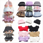Mini Doll Clothes Outfit Accessories For Ropa 15-17cm Labubu Knitting T-shirt Hat pleated skirt Uniform Set Clothing