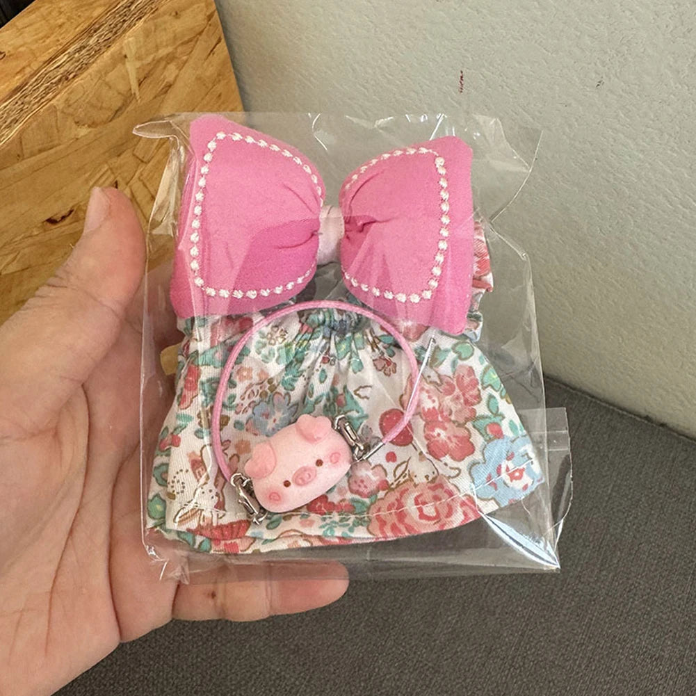 For Korea Kpop Exo Labubu Idol Dolls Jean Dress Big Bowknot Doll Clothes Kids Gift 15-17cm Cute Mini Clothes Doll Accessories