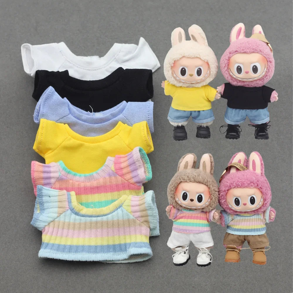 Doll Clothes Outfit Accessories For Korea Kpop Exo 15-17cm Labubu Idol Dolls 10cm cotoon doll T-shirt denim shorts set Clothing