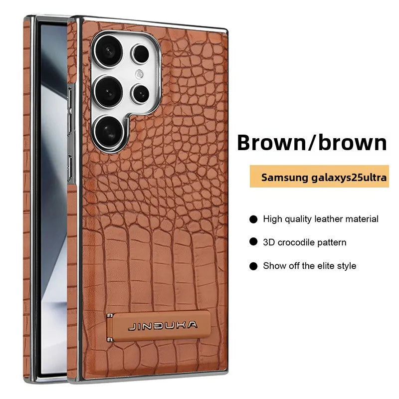 High Quality Leather Holder Electroplate Phone Case for Samsung Galaxy S25 S24 S23 Ultra S24 S23 Plus Bracket Magnetic Cover