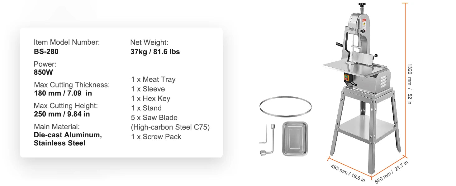 SucceBuy Electric Meat Saw 850W 1800W Stainless Vertical Cutter Commercial Bone Sawing Machine Frozen Meat Slicer for Beef Pork