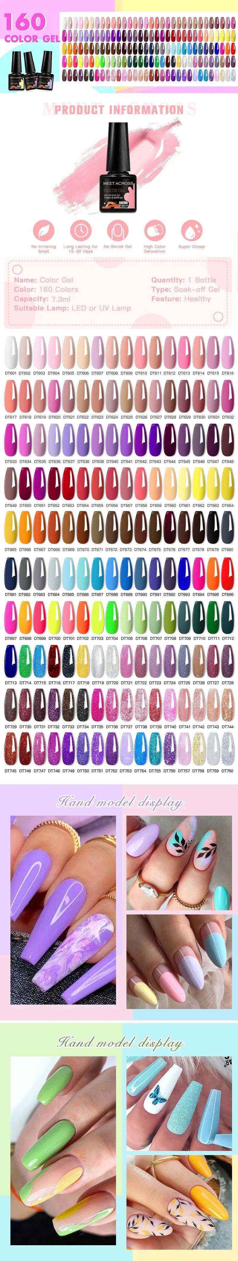 MEET ACROSS 12Pcs Gel Nail Polish Set 7.3ml Pink Blue Neon Macaron Color for Nails UV Gel LED Nail Art  Varnish Manicure Kit