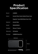 UGREEN Aramid Fiber Case for iPhone 17 Pro Max Aramid Fiber Thin Cover Military Protection Slim Hard Back Case Matte Black