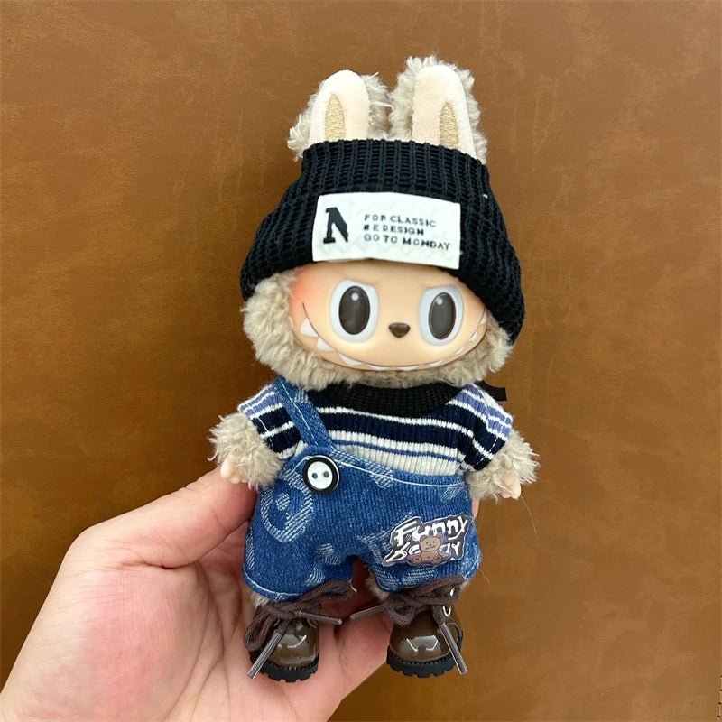 For 15/17cm Labubu V1 V2 Doll Clothing Fashion Hoodie and Pants Set Korean Idol Trendy DIY Doll Clothing Accessories Toy Gift