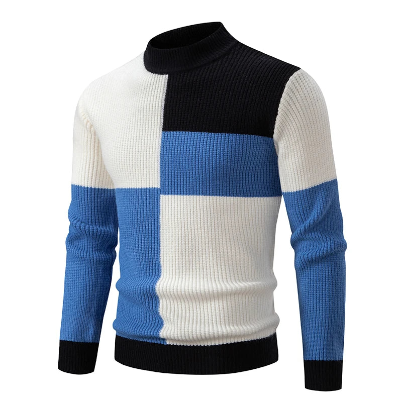Men’s Mock Neck Pullovers Youthful Vitality Fashion Patchwork Knitted Sweater Men Slim Casual Pullover Autumn Wintr Knitwear Ma