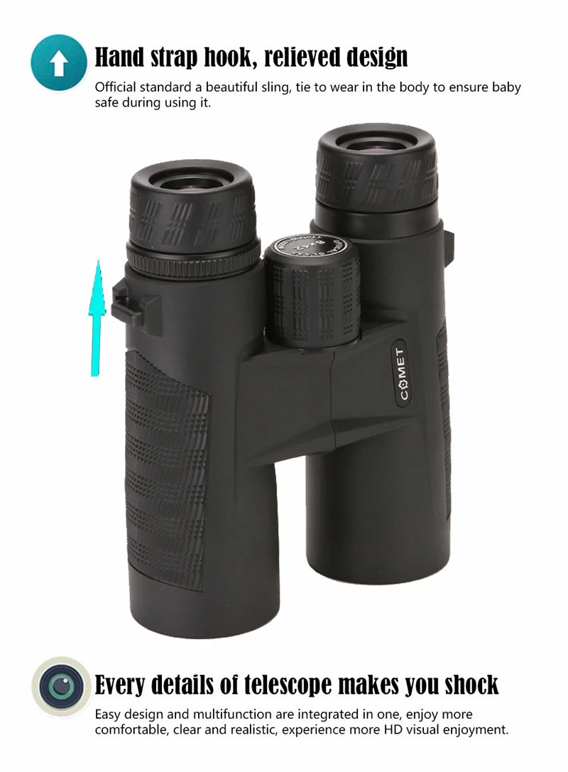 COMET 8x42 10X42 Powerful Binoculars Long Range Waterproof Bak4 Telescope Night Vision High Clarity For Tourism Hunting Camping