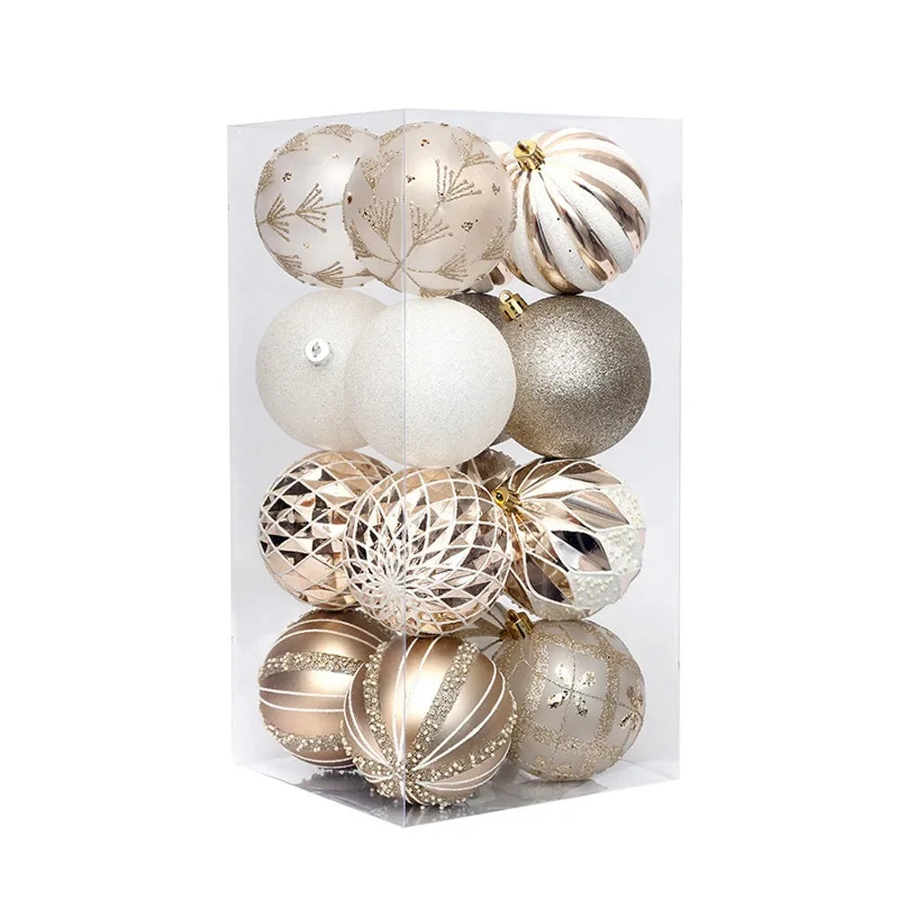 16 Pcs 8cm Painted Christmas Balls Set Cartoon Red Black Gold Electroplated Christmas Hanging Balls DIY Plastic