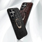 Genuine Cowhide Leather Bracket Phone Case For Samsung Galaxy S24 S23 Ultra S23 Plus S24Ultra S22Ultra Back Cover with Ring