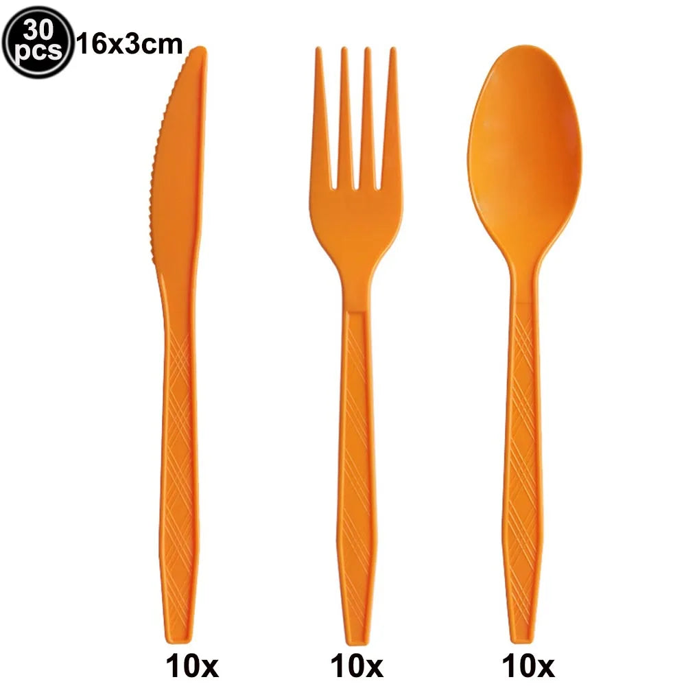 Halloween Disposable Tableware Orange Black Pumpkin Themed Paper Plate Cup Napkin Spooky Themed Decors Halloween Party Supplies