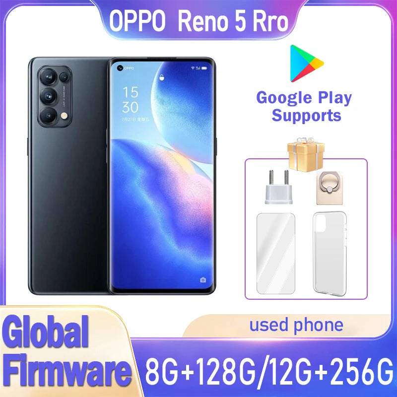 OPPO Reno 5 pro 5G smartphone Global firmware 6.55-inch Dimensity 1000+ 12GB 256GB Fingerprint Recognition used phone