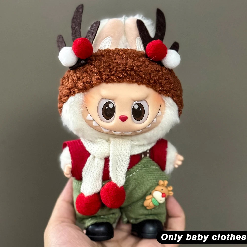 17cm Mini Plush Doll'S Clothes Outfit Accessories For Korea Kpop Labubu V1 V2 V3 Christmas onesie hat set Clothing