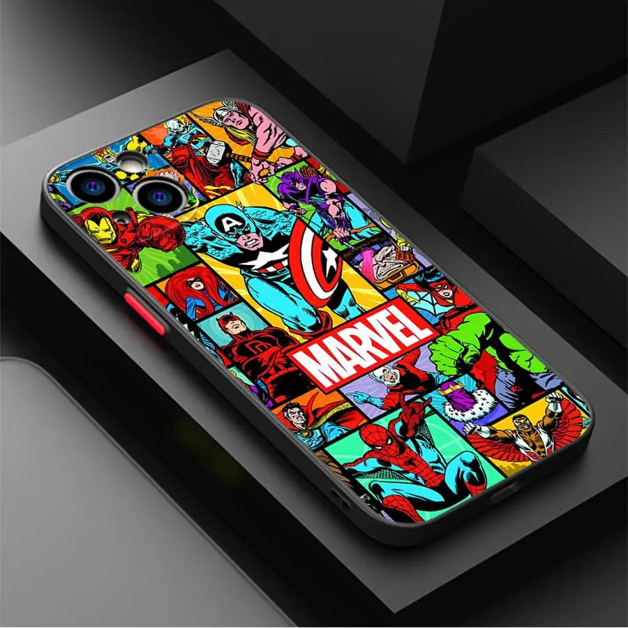 Case for iPhone 16 15 Plus 11 12 13 14 Pro Max 12 Mini 7 8 XR XS 15Pro 16e Funda Phone Cover Marvel Cartoon Comics