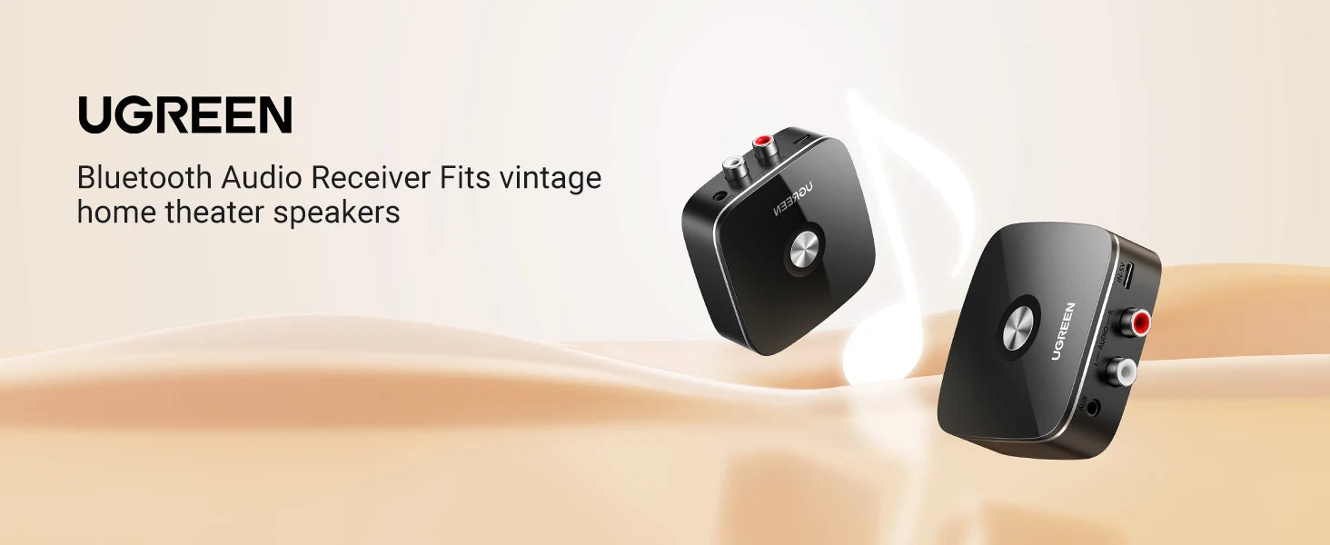 UGREEN AUX RCA Bluetooth Receiver Adapter for Home Stereo System, HiFi 3.5mm RCA Bluetooth Adapter for Old Stereo Receiver