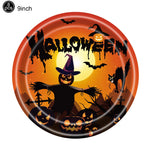 Halloween Disposable Tableware Orange Black Pumpkin Themed Paper Plate Cup Napkin Spooky Themed Decors Halloween Party Supplies