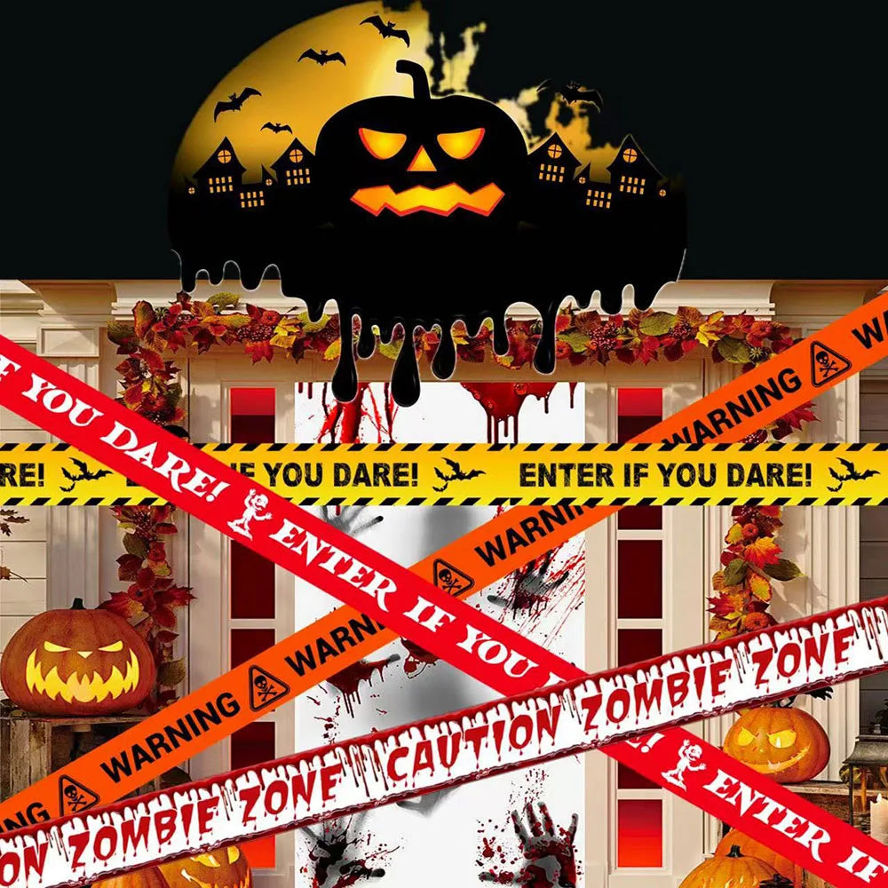 Halloween Warning Tape Signs Banner Halloween Props Window Prop Party Danger Warning Line Halloween Party Decoration Supplies