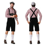 M-XXL Men Bavarian Oktoberfest Lederhosen Costume for Cosplay German Beer Festivals Suspenders Rompers Shirt Hat Set Outfit