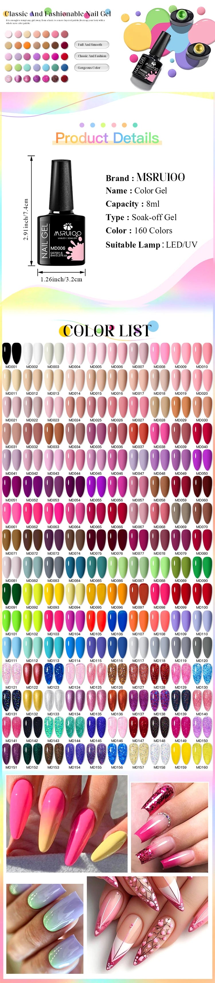 6pc All-season Gel Nail Polish Set Nude Pink Red Glitter Semi Permanent UV Gel Polish Kits All For Manicure Soak Off Vernis