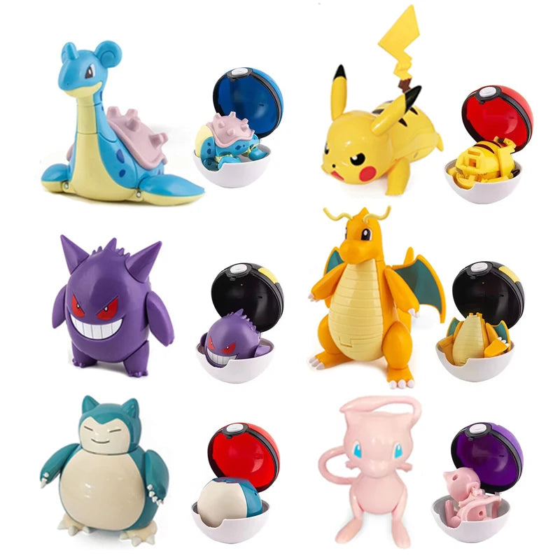Pokemon Ball Toys Anime Figure Charizard Pikachu Mewtwo Eevee Monster Action Deformation Pokeball Toys Figures Model Kids Gifts