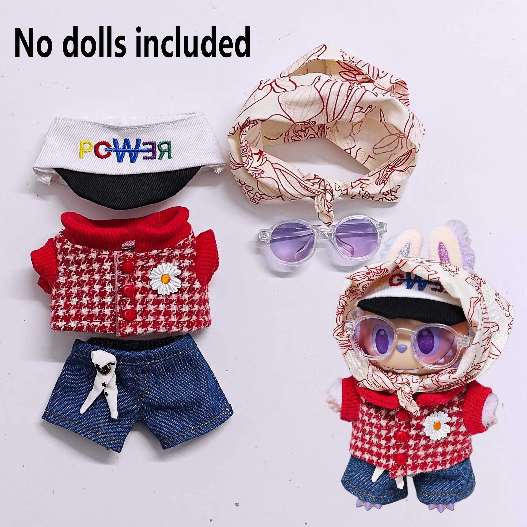 For Labubu Selects 15cm / 17cm Red GD Clothes, Jeans Set, Labubu Universal Clothing