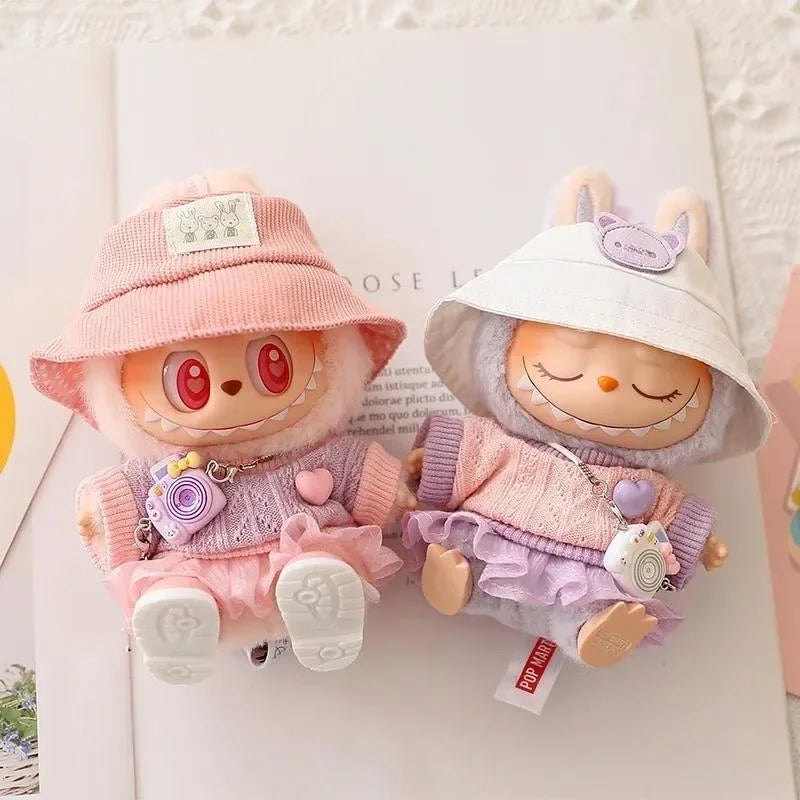 Mini Doll'S Clothes Outfit Accessories for 15-17cm Ropa Labubu & 10cm Cotton Doll Love Hoodie Pink Yarn Skirt Clothing no doll