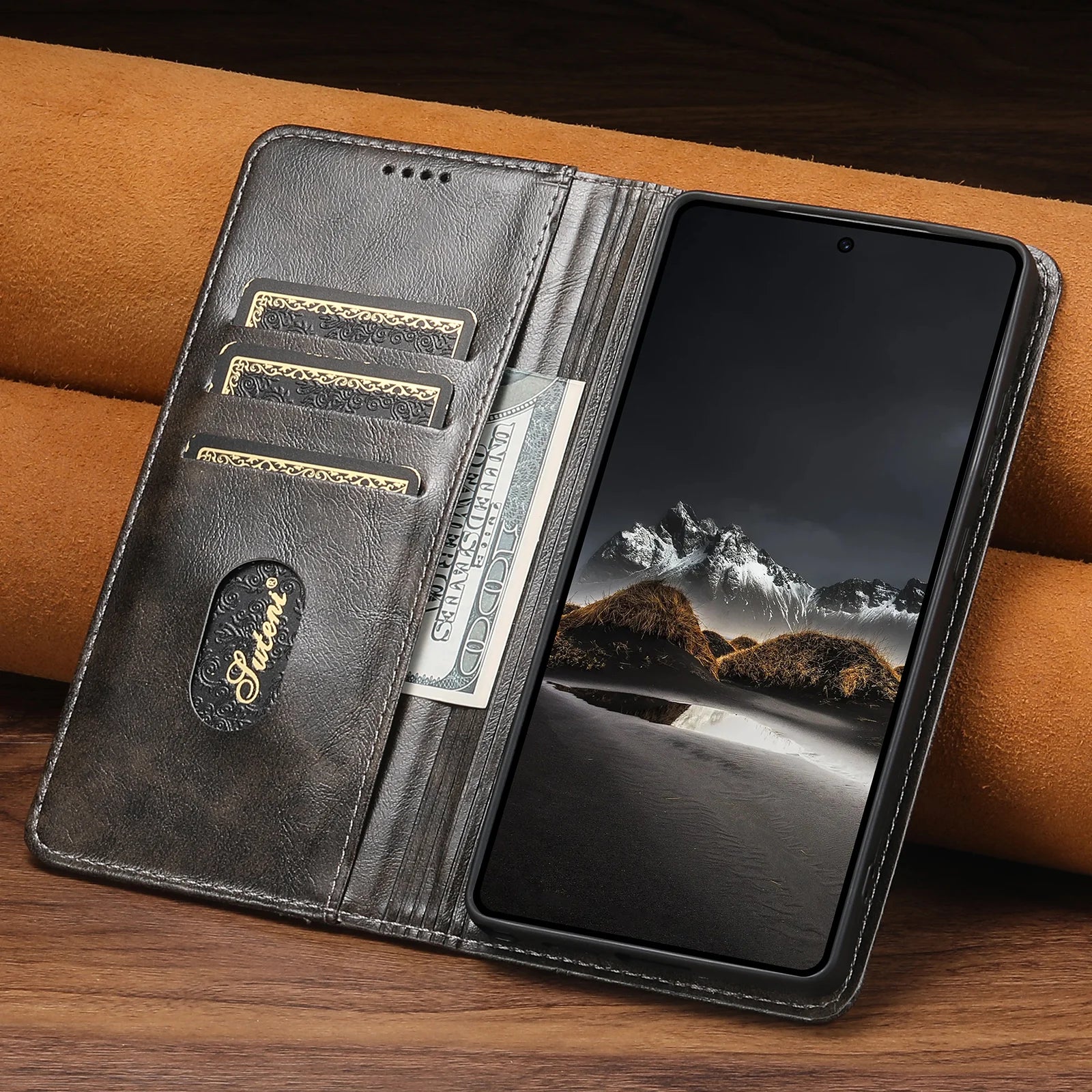 Flip Leather Phone Case for Samsung Galaxy S25 S24 Ultra S23 S22 Plus S 25 Note 20 with Magnetic Card Slot Holder Cover LS055