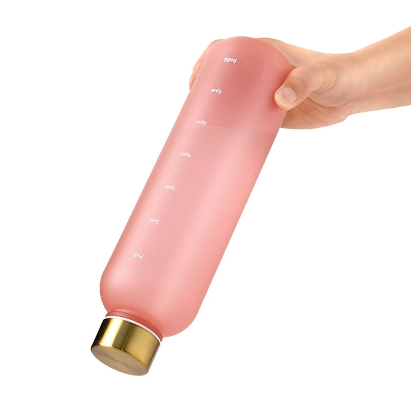 1000ML Bottle With Time Marker Motivational Reusable Fitness Sports Outdoors Travel Cycling Leakproof BPA Free Frosted Bottle