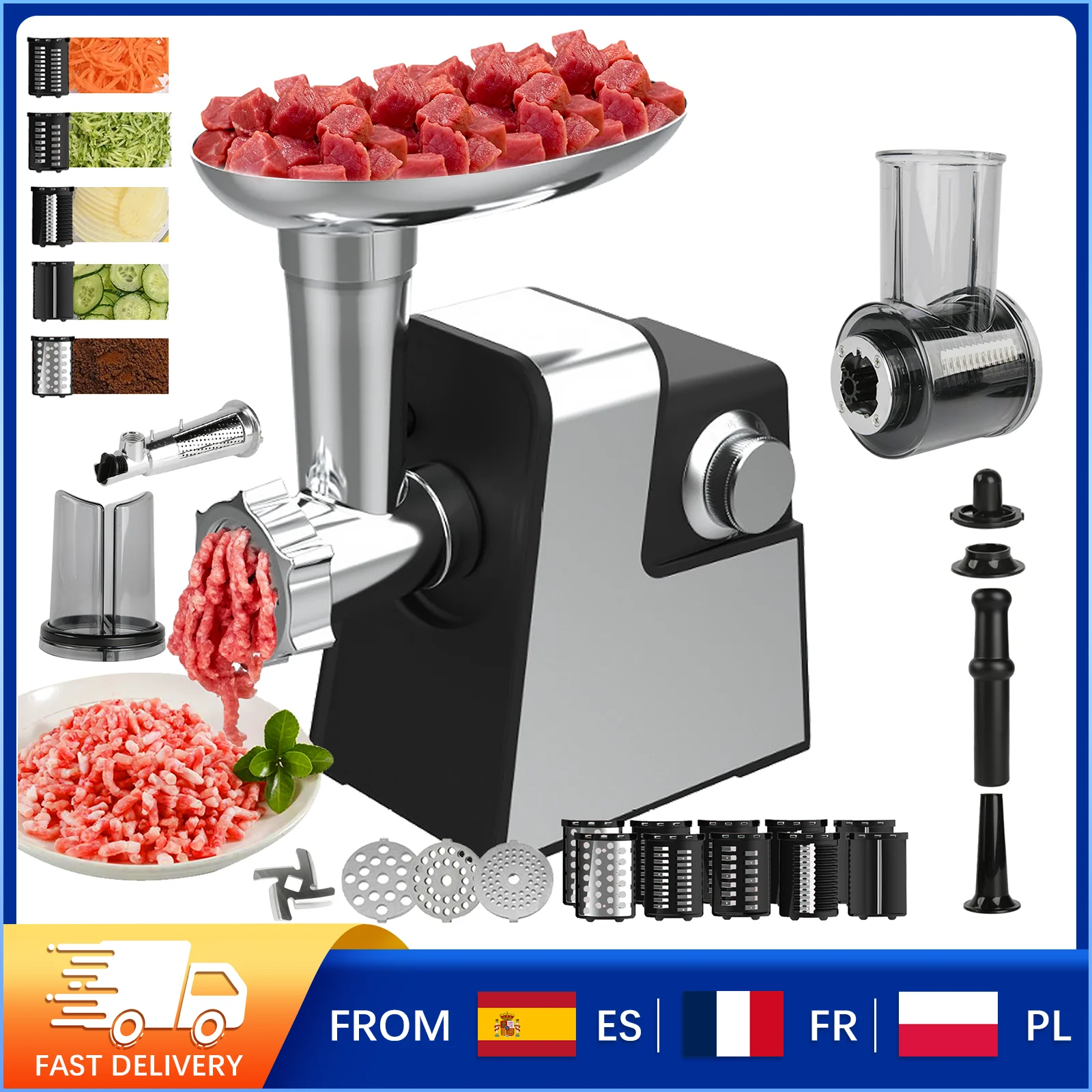 400W Electric Meat Grinder Multifunctional Mincer Sausage Stuffer Vegetable Cutter Juicer with 3 Cutting Plates Kitchen Tool