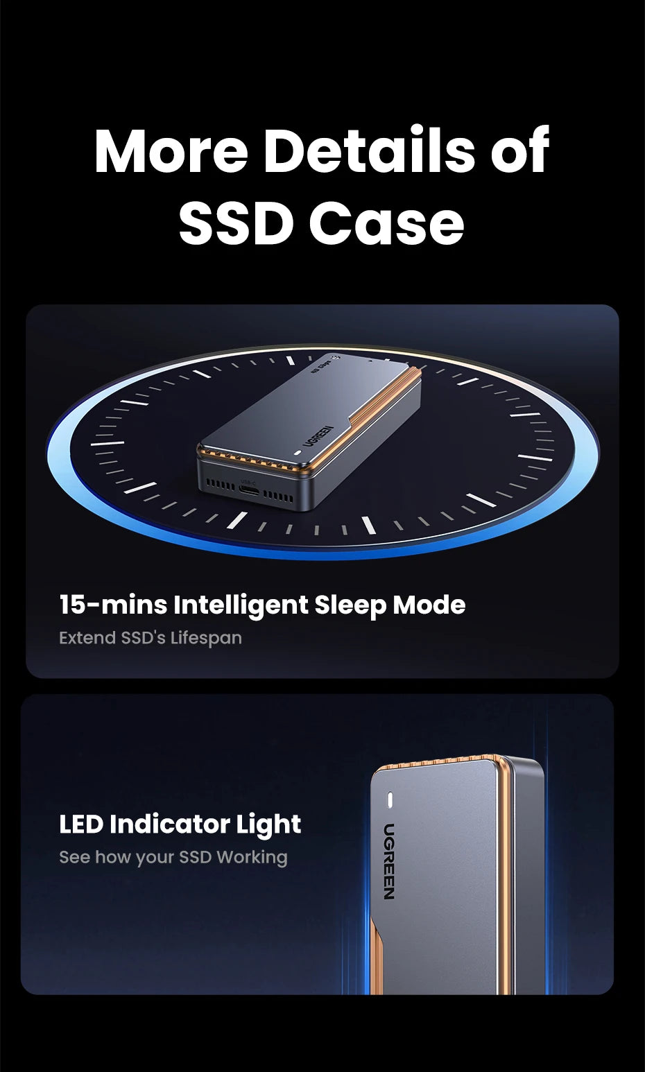 UGREEN 40Gbps NVMe SSD Case SSD Enclosure M.2 to USB4.0 Adapter for M.2 NVME PCIE Built-in Cooling Vest Aluminum Case