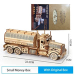 DIY 3D Wooden Puzzles Money Box Piggy Bank Fuel Truck Model Building Block Kits Assembly Jigsaw Toy Gift for Children Adult