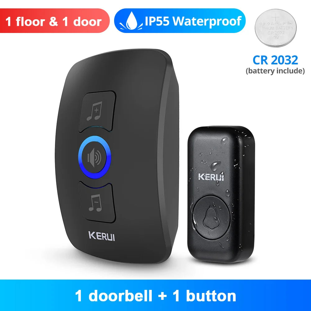 KERUI Wireless Doorbell Waterproof OutDoor Smart Home Door Bell Welcome Melodies Chimes LED Flash Security Adjustable Volume