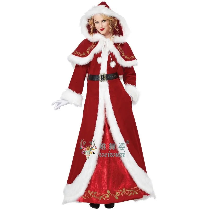 Christmas Costume Deluxe Suit Adult Women Cosplay Costume Santa Claus Funny Xmas Outfit New Year Party Fancy Clothing Premium