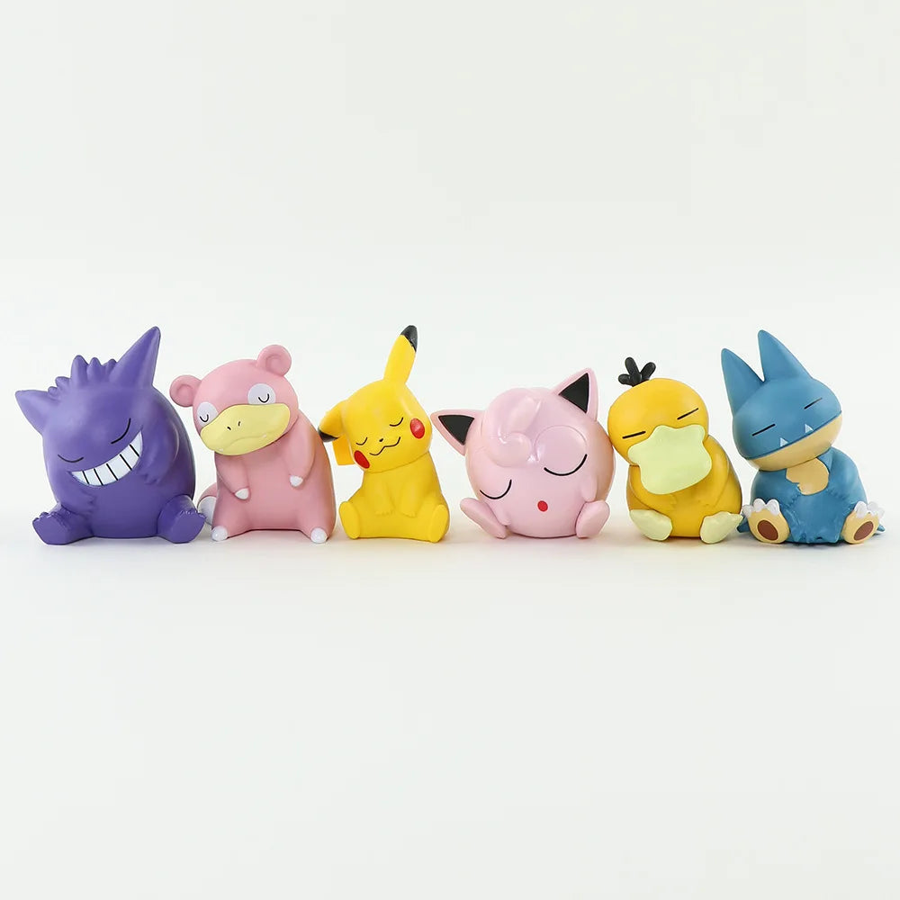 Pokemon 6pcs/set Pikachu Psyduck Gengar Jigglypuff Gonbe Slowpoke Shoulder To Shoulder Sleep Cute Model Doll Action Figure Toys