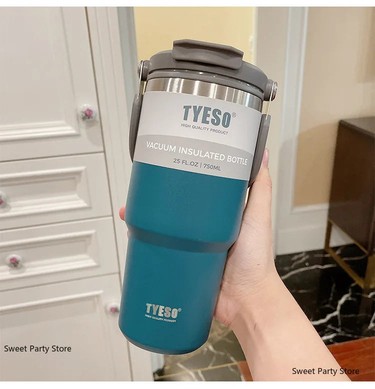 Tyeso 600/750/900/1050/1200ML Stainless Steel Thermos Bottle Car Coffee Cup Sports Water Bottles Keeps Cold and Heat Thermal Mug
