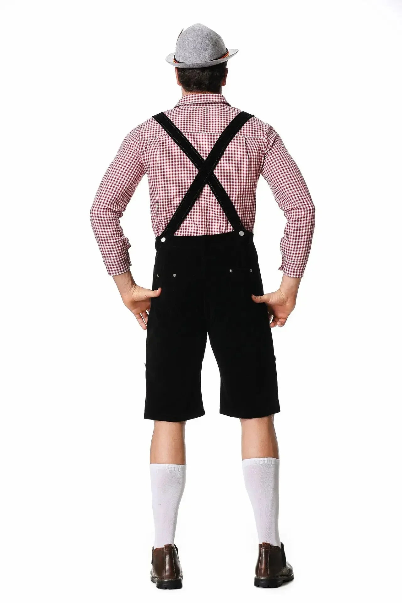 M-XXL Men Bavarian Oktoberfest Lederhosen Costume for Cosplay German Beer Festivals Suspenders Rompers Shirt Hat Set Outfit