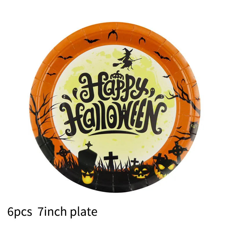 Halloween Themed Disposable Tableware Cups 7 Inch Plates 9 Inch Plates Halloween Party Decoration Supplies Festival Supplies