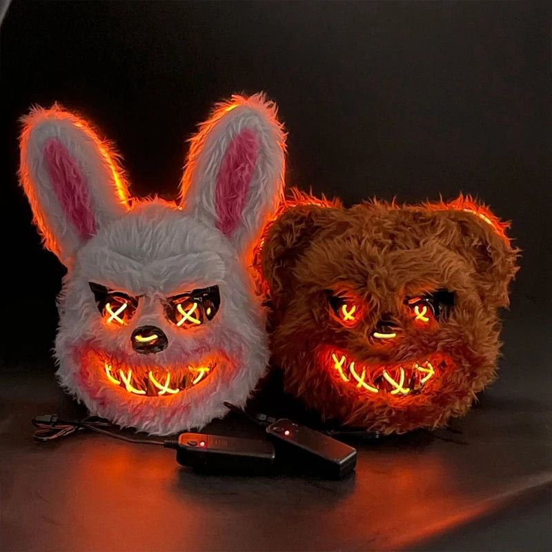 NEW LED  Light Halloween Cosplay Face Mask Party Show Stage Make-up Horror Bloody Rabbit Bear Mask Cartoon Carnival  Head Cover