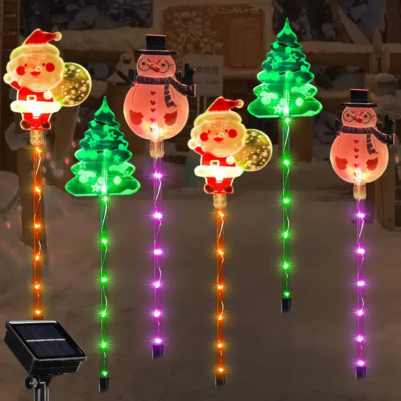 6pcs/set Solar-Powered Christmas Lawn Lights Santa Tree & Reindeer Designs for Outdoor Decor Waterproof Garden Lights Holiday