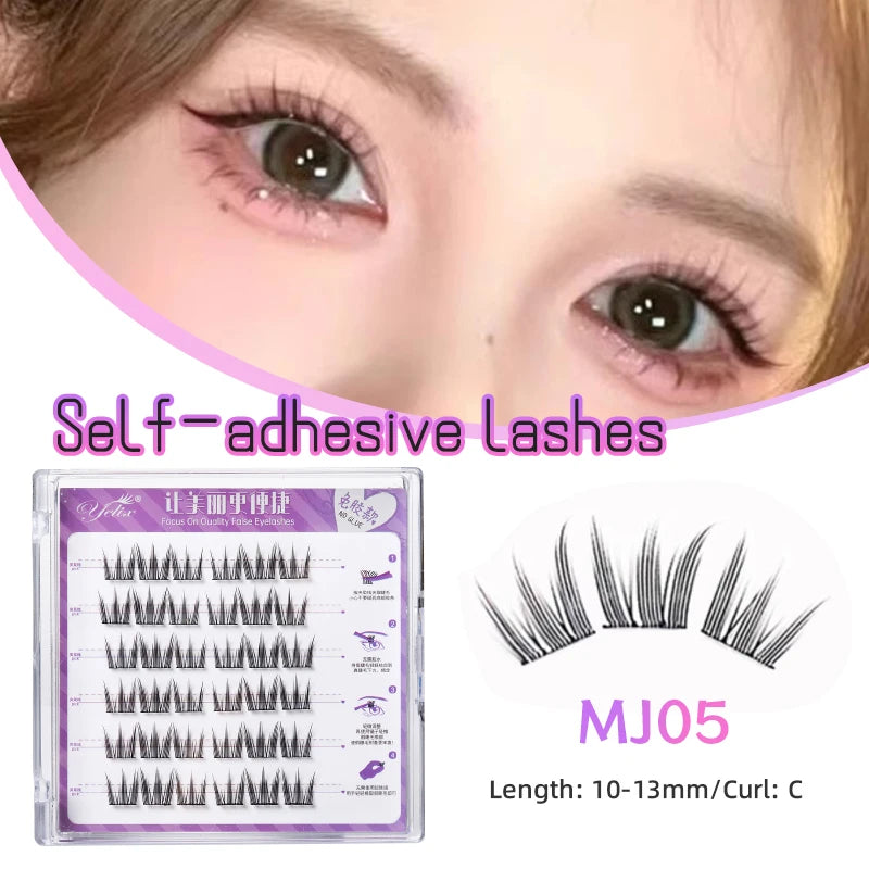 Yelix large capacity Self-Adhesive Eyelashes No Glue Fake Lashes Extensions Reusable for Makeup Soft Mink Eyelashes