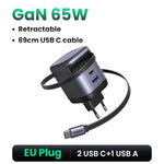 UGREEN 65W GaN Charger With Retractable USB C Cable For iPhone 17 16 Pro Samsung Xiaomi Laptop Macbook Tablet PD Fast Charger