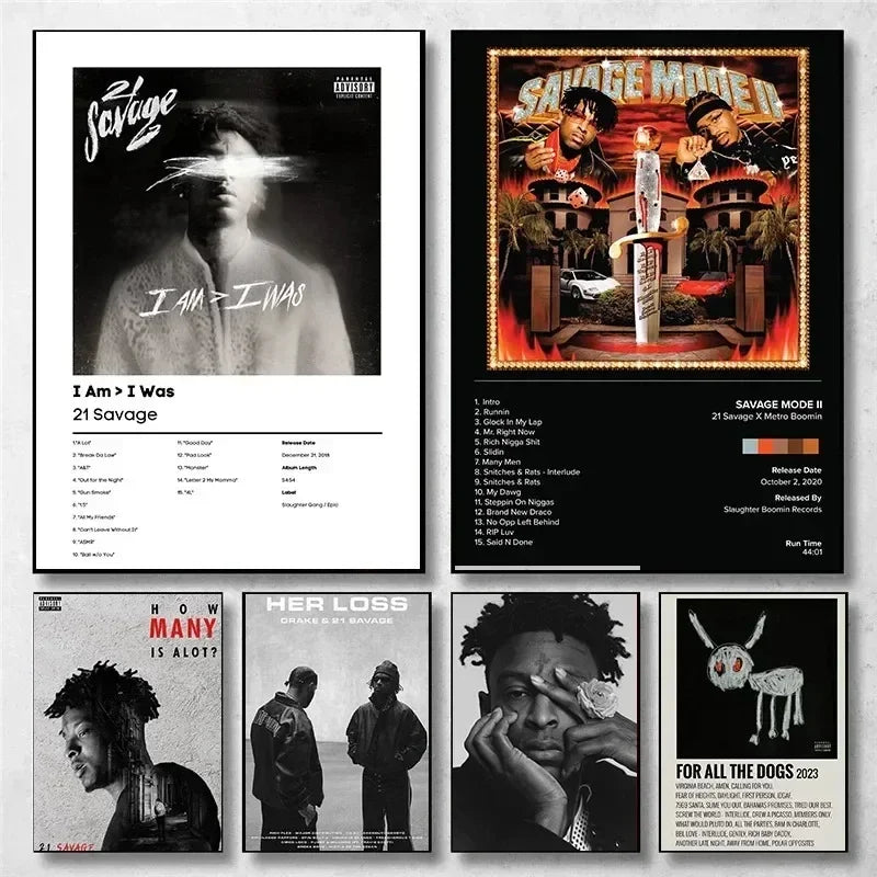 Canvas Painting Hip Hop Rapper 21 Savage, I Am I Was Savage Music Album Art Poster Wall Prints Picture Living Room Home Decor