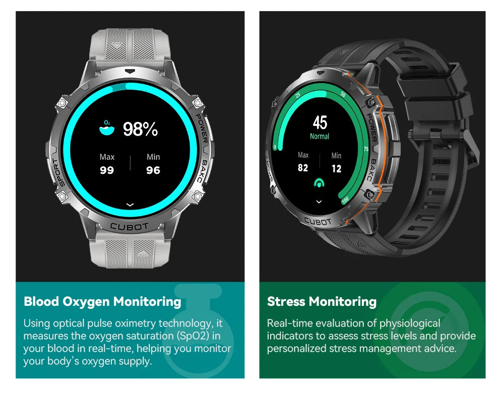 Cubot X3, Sport Waterproof Smartwatch, 1.73-inch AMOLED Display, Bluetooth Calls, 900mAh Battery, Blood Oxygen, Fitness Tracker