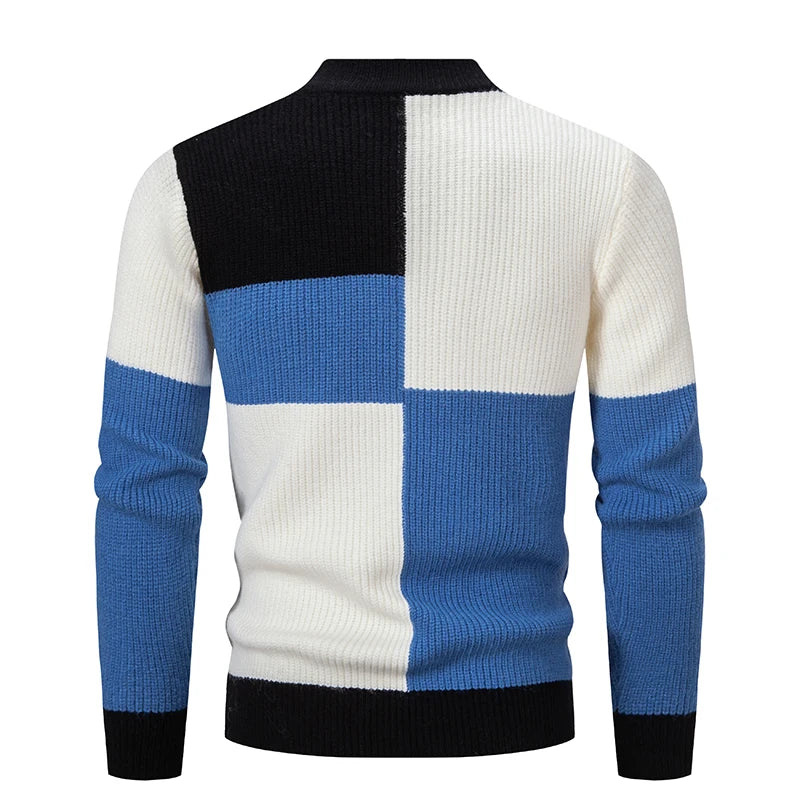 Men’s Mock Neck Pullovers Youthful Vitality Fashion Patchwork Knitted Sweater Men Slim Casual Pullover Autumn Wintr Knitwear Ma