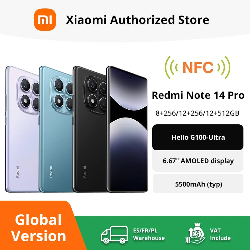 Global Version Xiaomi Redmi Note 14 Pro 4G Smartphone 200MP AI Camera MediaTek Helio G100-Ultra 6.67