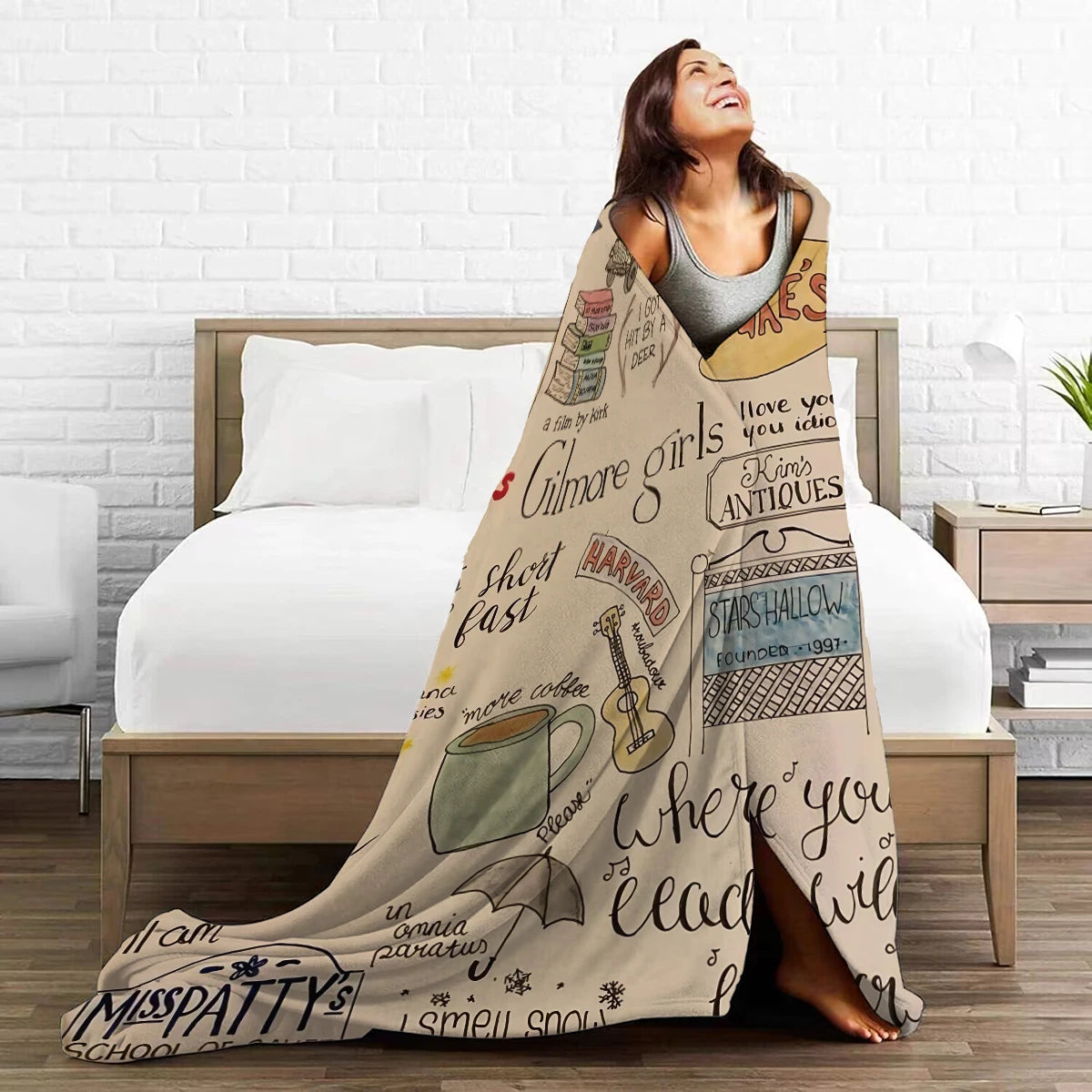 1PC Gilmore Girls Pattern Flannel Blanket, Soft, Skin-Friendly, Warm, Machine Washable, Suit for Sofa, Bed,Office,Travel,Camping