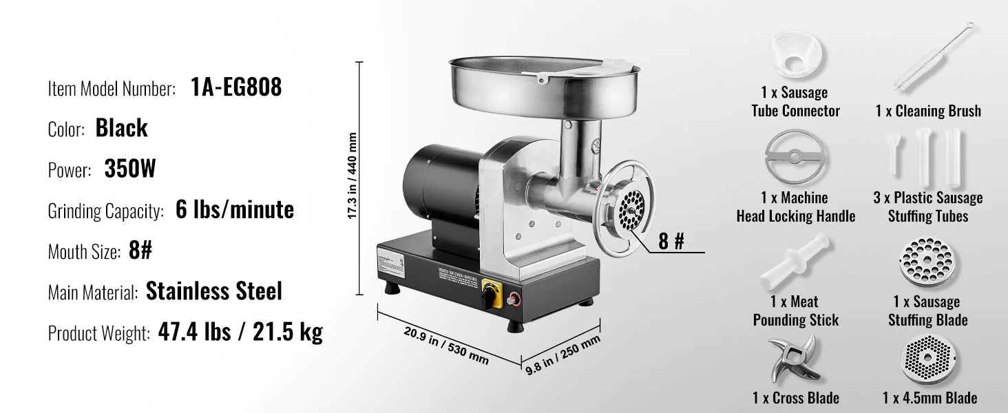 Succebuy Meat Grinder Electric Meat Grinders Grinding Plate Stainless Steel Commercial for Kitchen Restaurant Butcher Store
