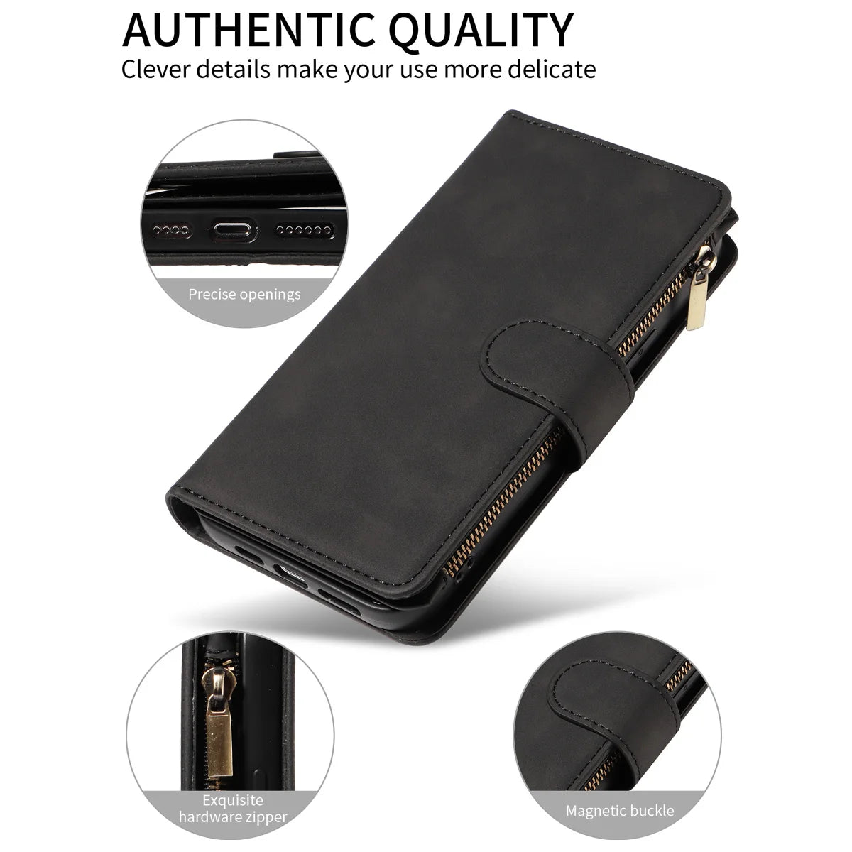 PU Leather Phone Case for Samsung GalaxyA13 A14 A15 A22 A32 S22 S23 S24 S25 M33 NOTE10 Skin Feel Zipper Flip Wallet Phone Case