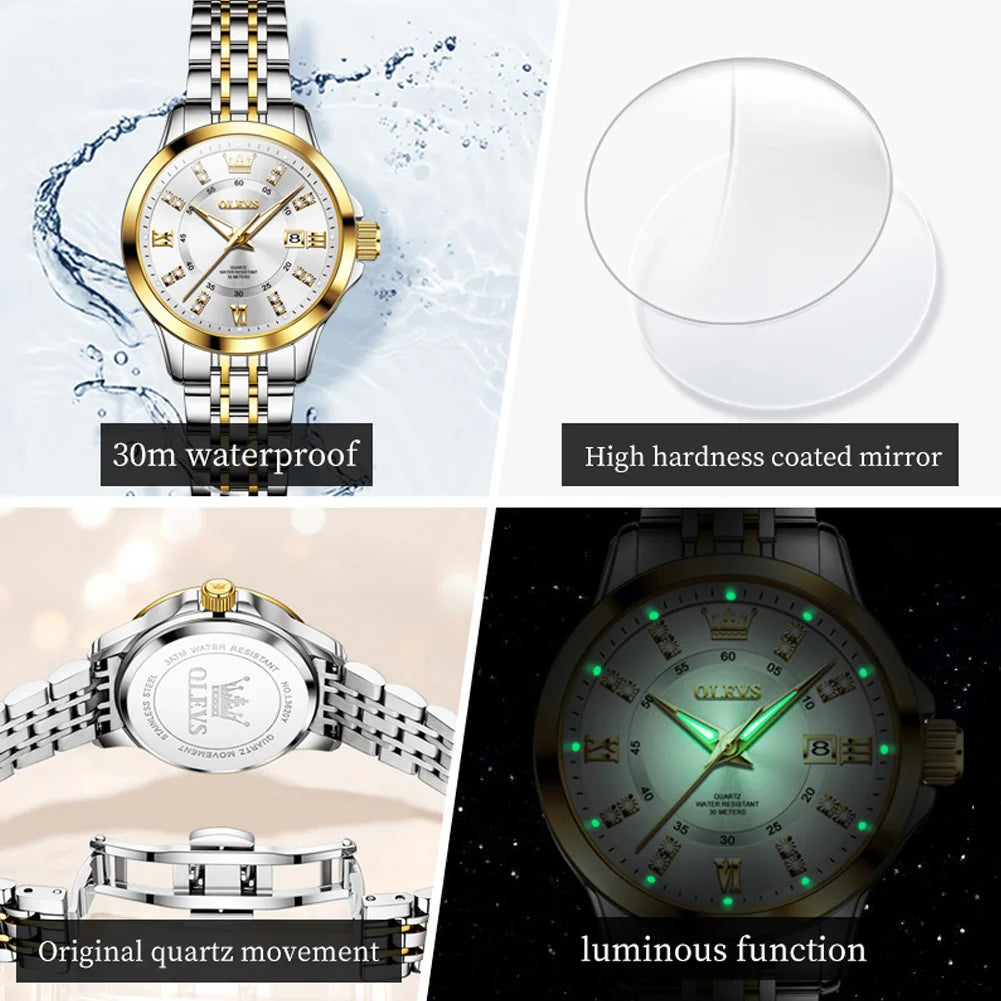 OLEVS 3620 Womens Watches Original Brand Elegant Fashion Quartz Wirtwatch For Ladies Waterproof Luminous Diamond Scale Reloj